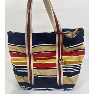 Brighton Canvas Tote Bag Striped Beach Pool Red Navy Yellow Packable 14”x 17”x8”